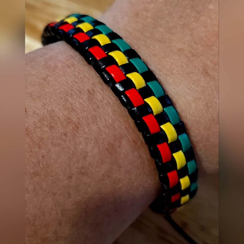 Men's Handmade leather Rasta bracelet
